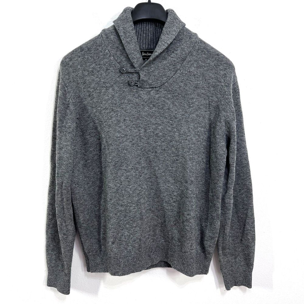 Neiman Marcus | Mens Medium Merino‎ Wool Blend Sweater Shawl Neck Heather Gray